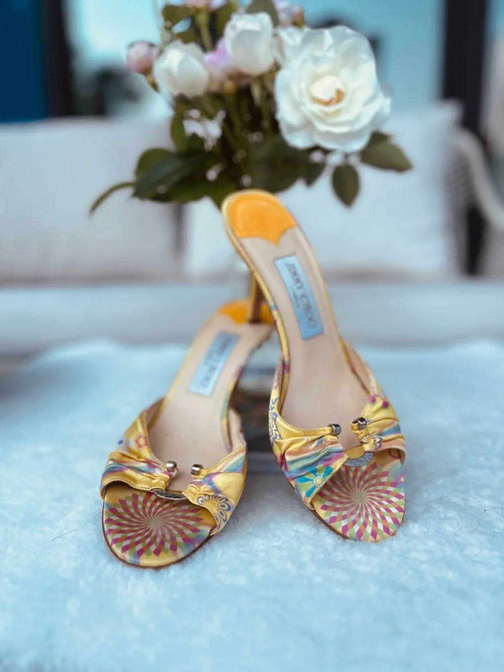 Jimmy Choo Silk Yellow Heels Sz 38 EU - Picture 1 of 11